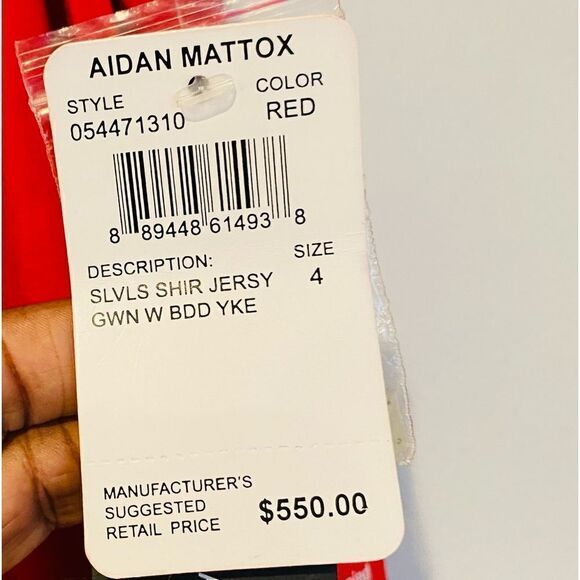 Aidan Mattox Red Beaded Neckline Halter Dress Gown Size 4 - Picture 7 of 7